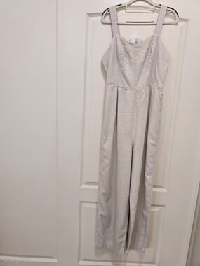 Old Navy Light Cream Wide-Leg Linen Blend Jumpsuit with Thick Straps